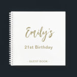 21st Birthday Party Guest Book | Gold White<br><div class="desc">Personalise this modern 21st Birthday Party Guest Book. Simply add your custom name in handwriting script on the front. Add your custom name and date on the back of the book. A unique gift for yourself,  friends and family.</div>