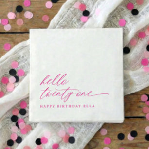 21st Birthday Party Hello 21 Modern Hot Pink Napkin