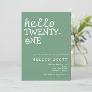21st Birthday Party Hello Twenty-One Sage Green Invitation