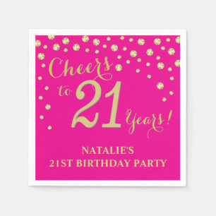 21st Birthday Party Hot Pink and Gold Diamond Napkin