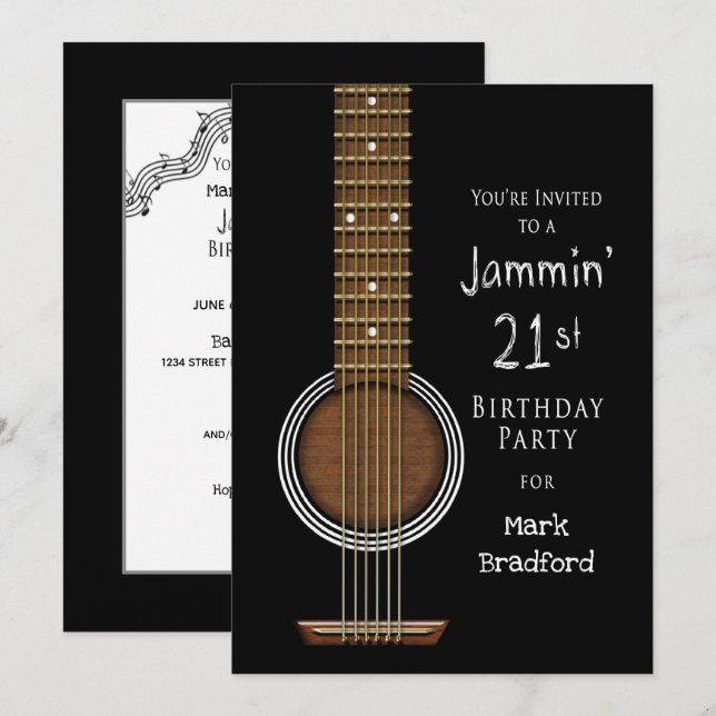21st Birthday Party Invitation, Acoustic Guitar Invitation (Front/Back)