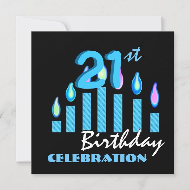 21st Birthday Party Invitation Blue Candles (Front)