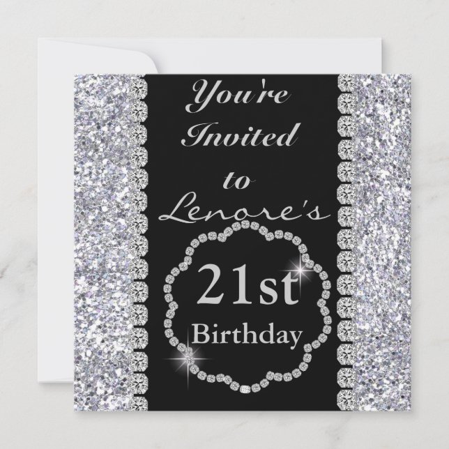 21st Birthday Party Invitation DIAMONDS & SPARKLES (Front)