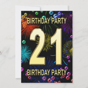 21st Birthday Party Invitation Fireworks Bubbles