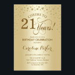 21st Birthday Party Invitation - Gold<br><div class="desc">21st Birthday Party Invitation.
Elegant design with faux glitter gold. Cheers to 21 Years! Message me if you need further customization.</div>