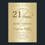 21st Birthday Party Invitation - Gold<br><div class="desc">21st Birthday Party Invitation.
Elegant design with faux glitter gold. Cheers to 21 Years! Message me if you need further customization.</div>