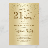 21st Birthday Party Invitation - Gold