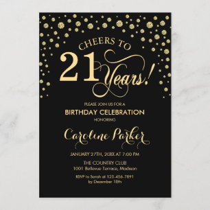 21st Birthday Party Invitation - Gold Black