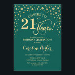 21st Birthday Party Invitation - Gold Green<br><div class="desc">21st Birthday Party Invitation.
Elegant design with faux glitter gold and green. Cheers to 21 Years! Message me if you need further customization.</div>