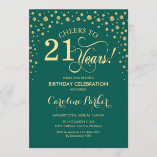 21st Birthday Party Invitation - Gold Green