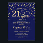 21st Birthday Party Invitation - Gold Navy Blue<br><div class="desc">21st Birthday Party Invitation.
Elegant design with faux glitter gold and navy blue. Cheers to 21 Years! Message me if you need further customization.</div>