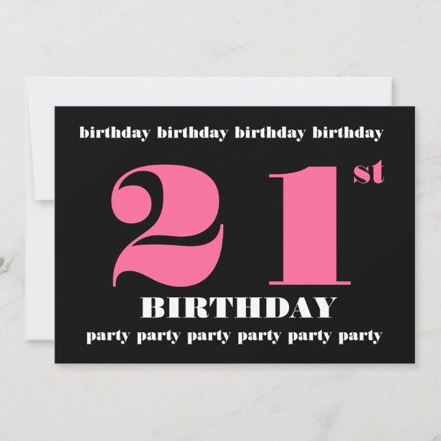 21st Birthday Party Invitation Pink Black W1100 (Front)