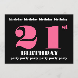 21st Birthday Party Invitation Pink Black W1100
