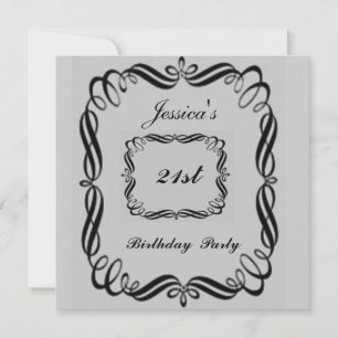 21st  Birthday Party Invitation  Silver Black