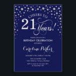 21st Birthday Party Invitation - Silver Navy Blue<br><div class="desc">21st Birthday Party Invitation.
Elegant design with faux glitter silver and navy blue. Cheers to 21 Years! Message me if you need further customization.</div>