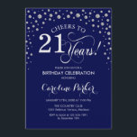 21st Birthday Party Invitation - Silver Navy Blue<br><div class="desc">21st Birthday Party Invitation.
Elegant design with faux glitter silver and navy blue. Cheers to 21 Years! Message me if you need further customization.</div>