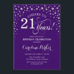 21st Birthday Party Invitation - Silver Purple<br><div class="desc">21st Birthday Party Invitation.
Elegant design with faux glitter silver and purple. Cheers to 21 Years! Message me if you need further customization.</div>