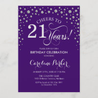 21st Birthday Party Invitation - Silver Purple