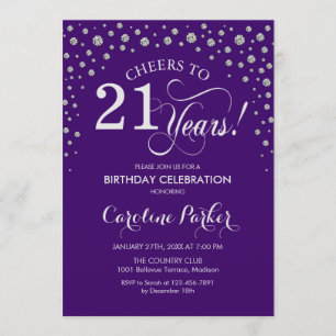 21st Birthday Party Invitation - Silver Purple