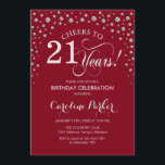 21st Birthday Party Invitation - Silver Red<br><div class="desc">21st Birthday Party Invitation.
Elegant design with faux glitter silver and dark red. Cheers to 21 Years! Message me if you need further customization.</div>