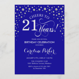 21st Birthday Party Invitation - Silver Royal Blue