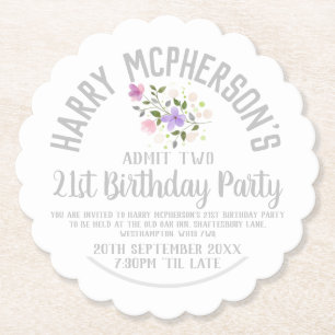 21st Birthday Party Invitation Ticket Paper Coaster