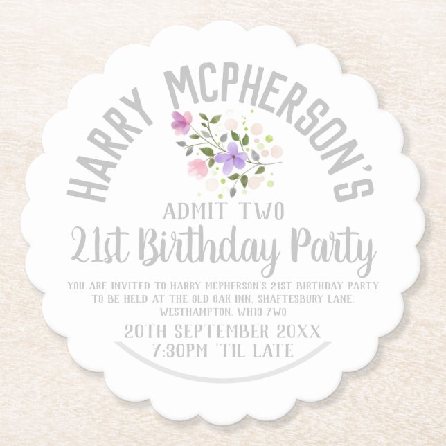 21st Birthday Party Invitation Ticket Paper Coaster (Front)