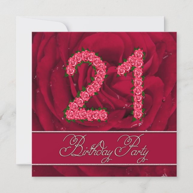 21st birthday party invitation with roses (Front)