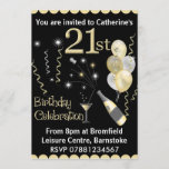 21st Birthday Party Invitations - Black & Gold<br><div class="desc">21st Birthday Party Invitations - Balloons & Champagne Bottle - Gold & Black</div>