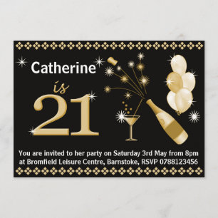 21st Birthday Party Invitations - Black & Gold