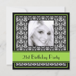 21st Birthday Party Invitations Damask Lime