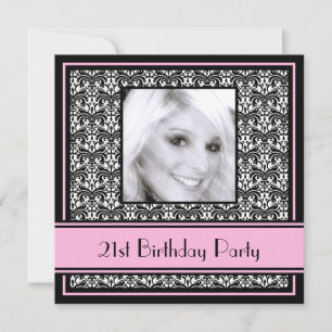21st Birthday Party Invitations Damask Pink