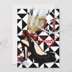 21st Birthday Party Invitations - Woman, B/W Heels