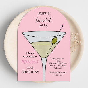 21st Birthday Party Just a Tini Bit Older in Pink Invitation