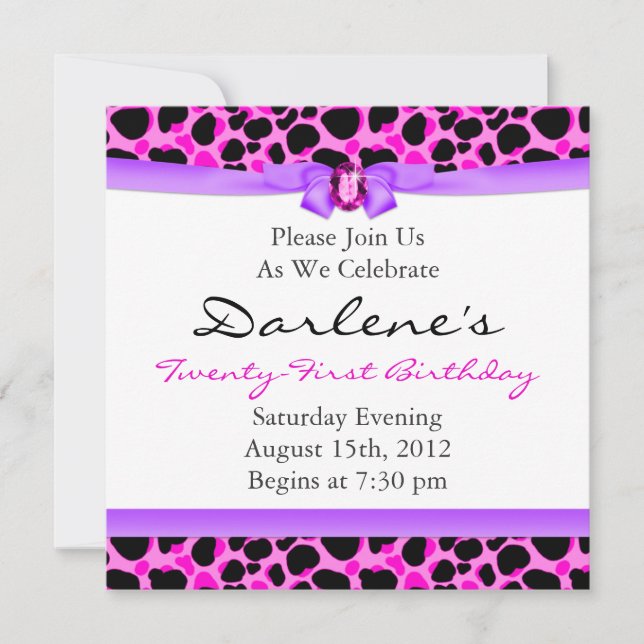 21st Birthday Party Leopard Funky Diva Pink Invitation (Front)