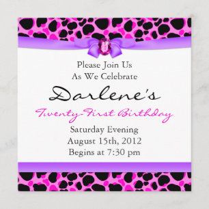 21st Birthday Party Leopard Funky Diva Pink Invitation