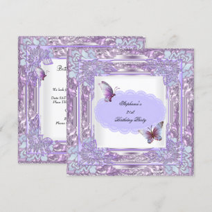 21st Birthday Party Lilac White Butterfly Invitation
