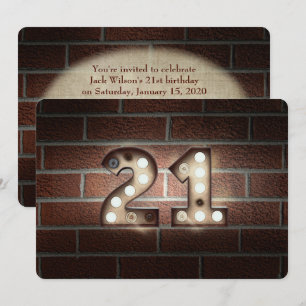21st Birthday Party-marquee lights on brick Invitation