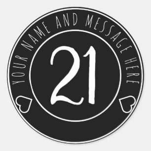 21st Birthday Party Modern Black and White Classic Round Sticker