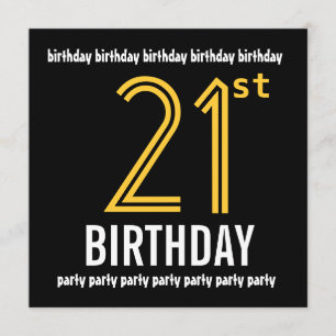 21st Birthday Party Modern Gold and Black Invitation