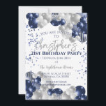 21st Birthday Party Navy Balloons Invitation<br><div class="desc">A gorgeous 21st birthday party or celebration invitation.
A fabulous navy blue and silver balloons design with lots of space for your party details - perfect to announce a celebration for a twenty-first party. Stylish flat card invitation.</div>