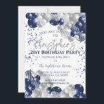 21st Birthday Party Navy Balloons Invitation<br><div class="desc">A gorgeous 21st birthday party or celebration invitation.
A fabulous navy blue and silver balloons design with lots of space for your party details - perfect to announce a celebration for a twenty-first party. Stylish flat card invitation.</div>