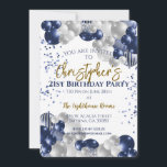 21st Birthday Party Navy Balloons Invitation<br><div class="desc">A gorgeous 21st birthday party or celebration invitation.
A fabulous navy blue and silver balloons design with lots of space for your party details - perfect to announce a celebration for a twenty-first party. Stylish flat card invitation.</div>