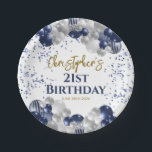 21st Birthday Party Navy Balloons Paper Plate<br><div class="desc">A gorgeous 21sth birthday party or celebration paper plate. This fabulous navy blue and silver balloons design is the perfect tableware to decorate your table for a 21st celebration or twenty first birthday party.</div>