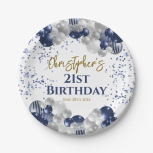 21st Birthday Party Navy Balloons Paper Plate