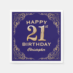 21st Birthday Party Navy Blue and Gold Glitter Napkin