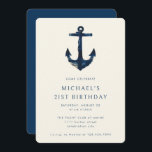 21st Birthday Party Navy Blue Nautical Anchor Invitation<br><div class="desc">21st Birthday Party Modern Elegant Navy Blue Nautical Anchor Invitation</div>