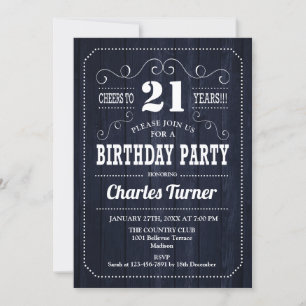 21st Birthday Party - Navy Wood Pattern Invitation