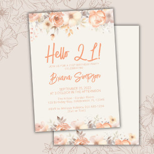 21st Birthday Party Peach Beige Ivory Floral Invitation