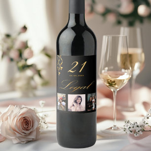 21st birthday party photo black gold legal wine label